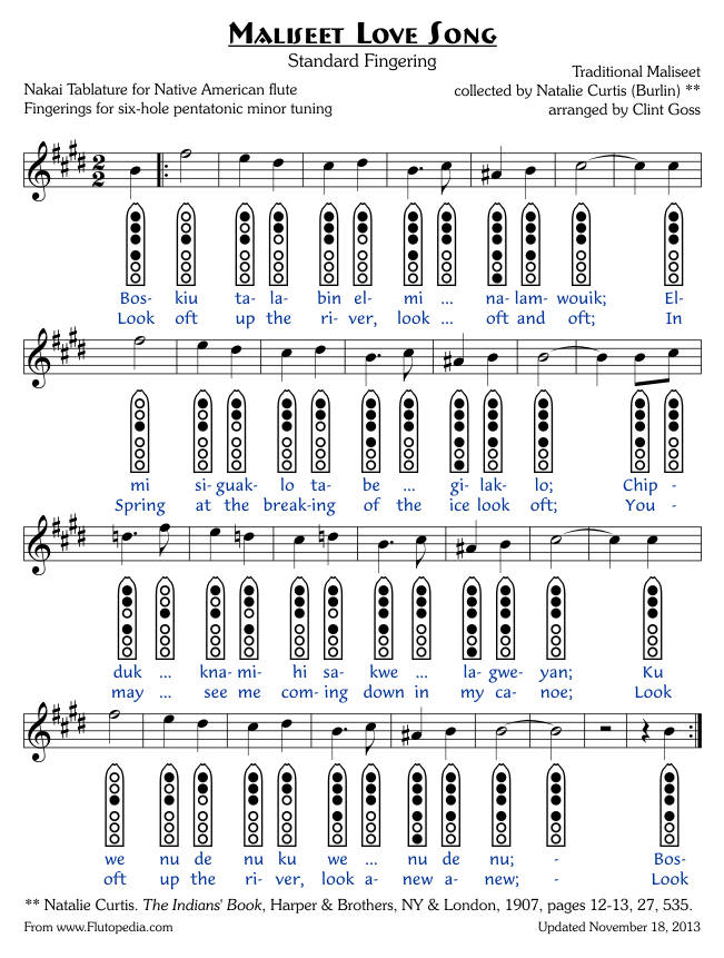 Maliseet Love Song - Six-hole Pentatonic Minor Tuned Flutes (Standard Fingering)