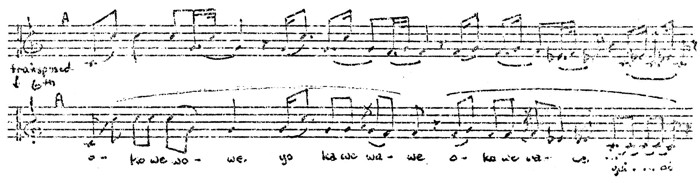 Figure 3. Sioux flageolet melody (9) -top- and Sioux vocal melody (38) -bottom
